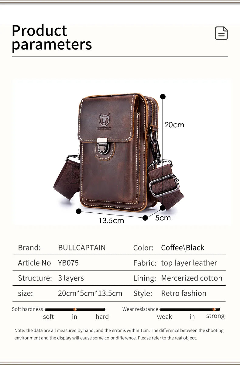 BULLCAPTAIN Men's Crazy Horse Leather Waist Pack