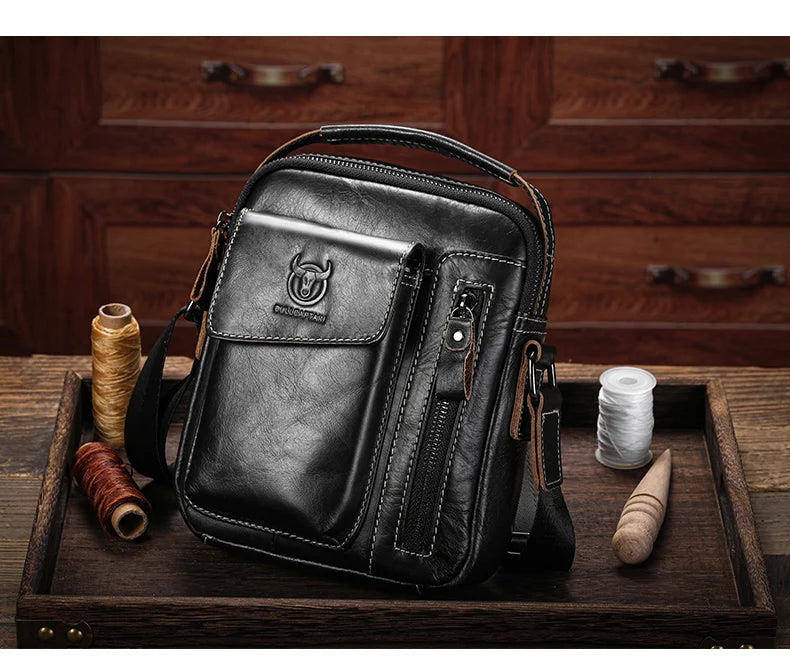 BULLCAPTAIN Men's Leather Messenger Bag
