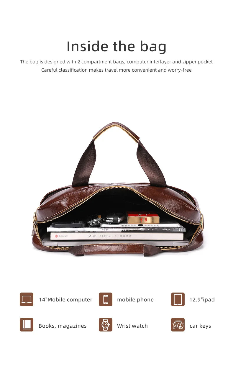 BULLCAPTAIN Leather Laptop Briefcase Bag