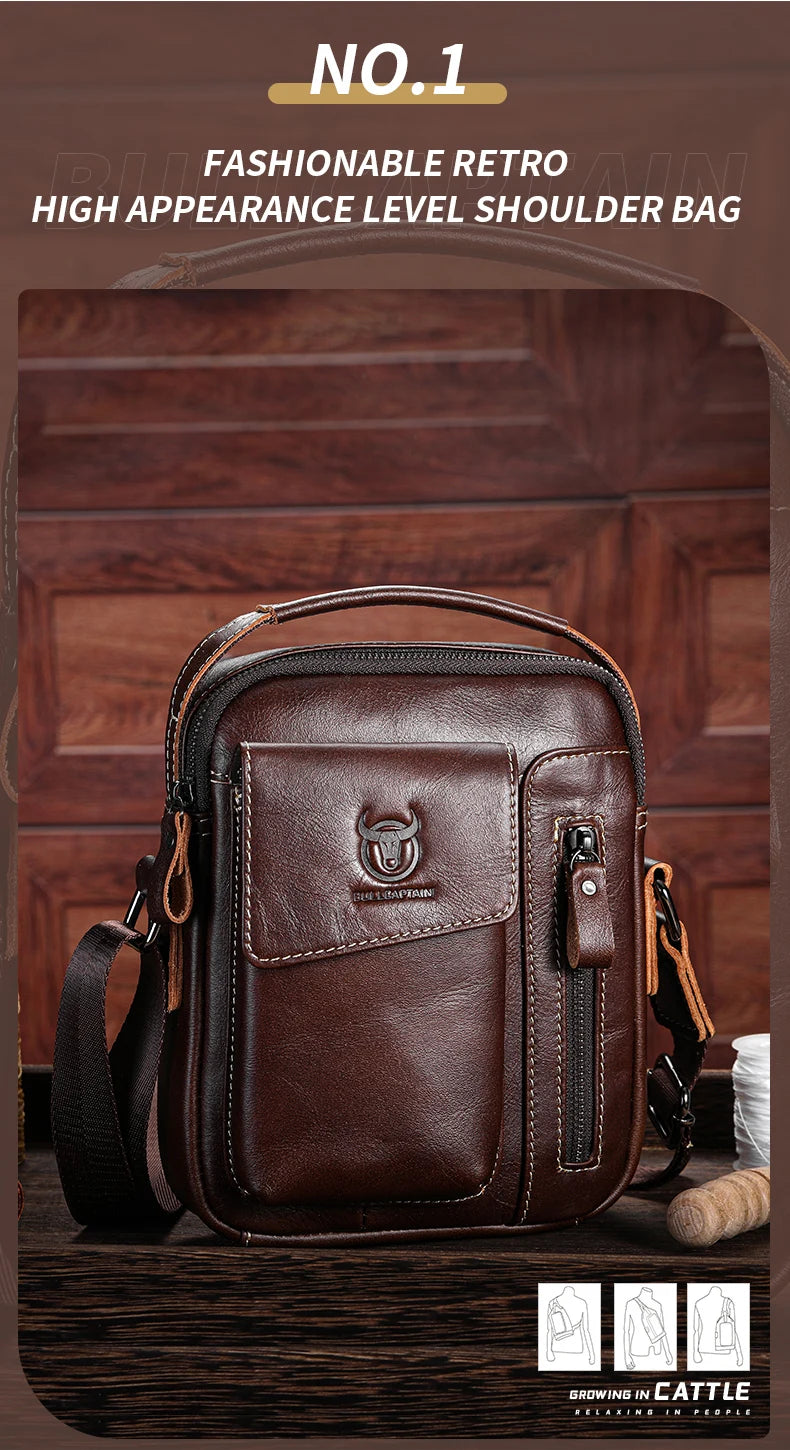 BULLCAPTAIN Men's Leather Messenger Bag