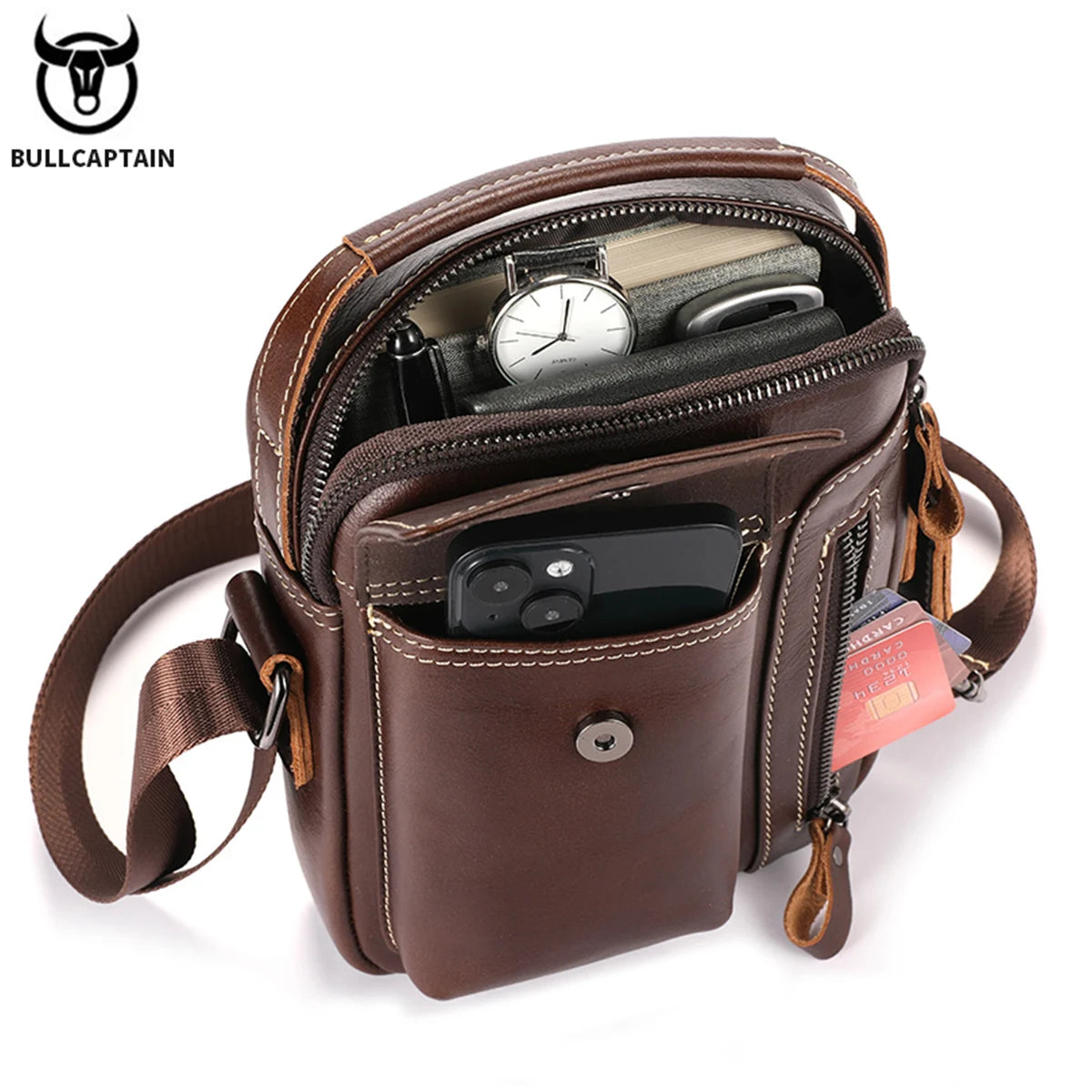 BULLCAPTAIN Men's Leather Messenger Bag