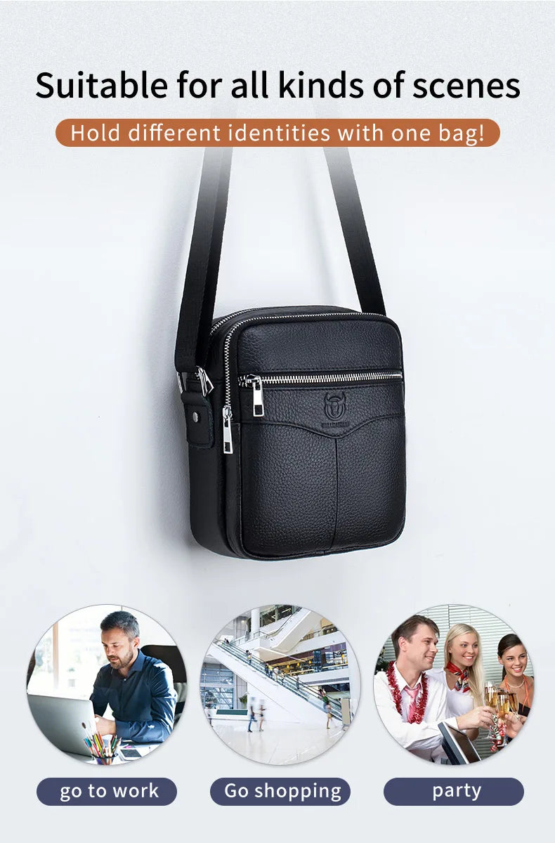 BULLCAPTAIN Men's Leather Shoulder Messenger Bag
