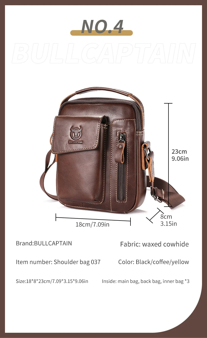BULLCAPTAIN Men's Leather Messenger Bag