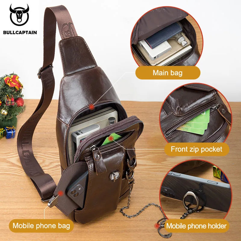 BULLCAPTAIN 100% Genuine Leather Chest Bag
