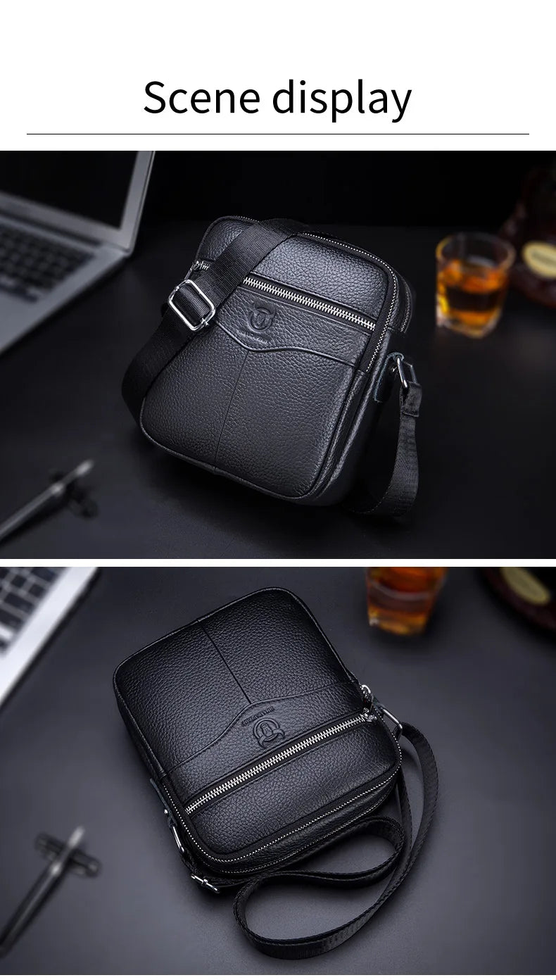 BULLCAPTAIN Men's Leather Shoulder Messenger Bag