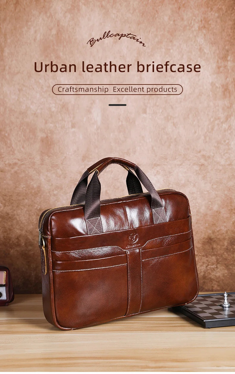 BULLCAPTAIN Leather Laptop Briefcase Bag