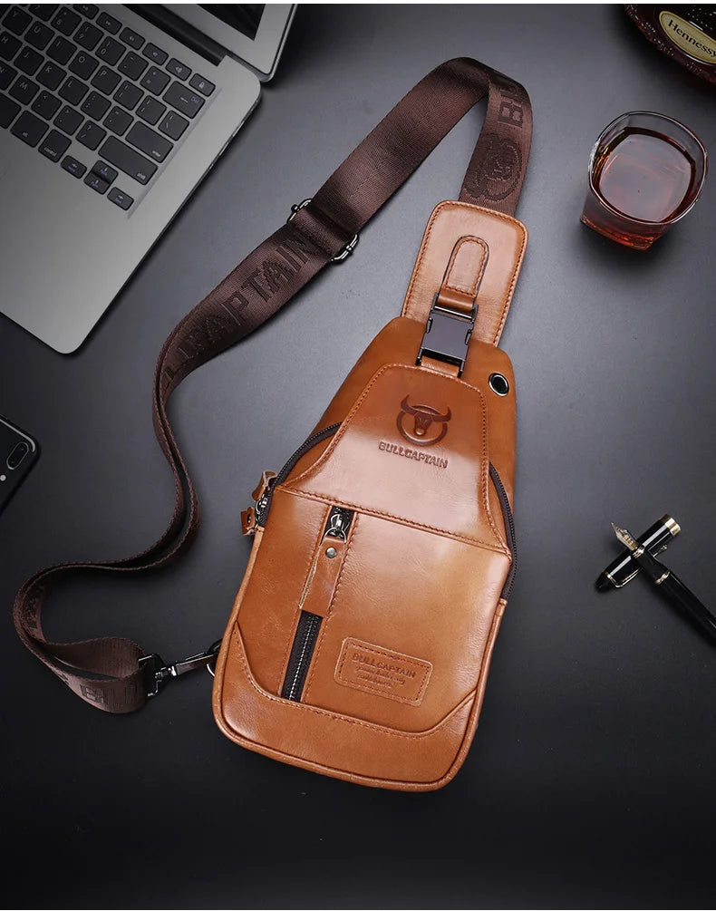 BULLCAPTAIN Leather Sling Backpack Daypack Bag