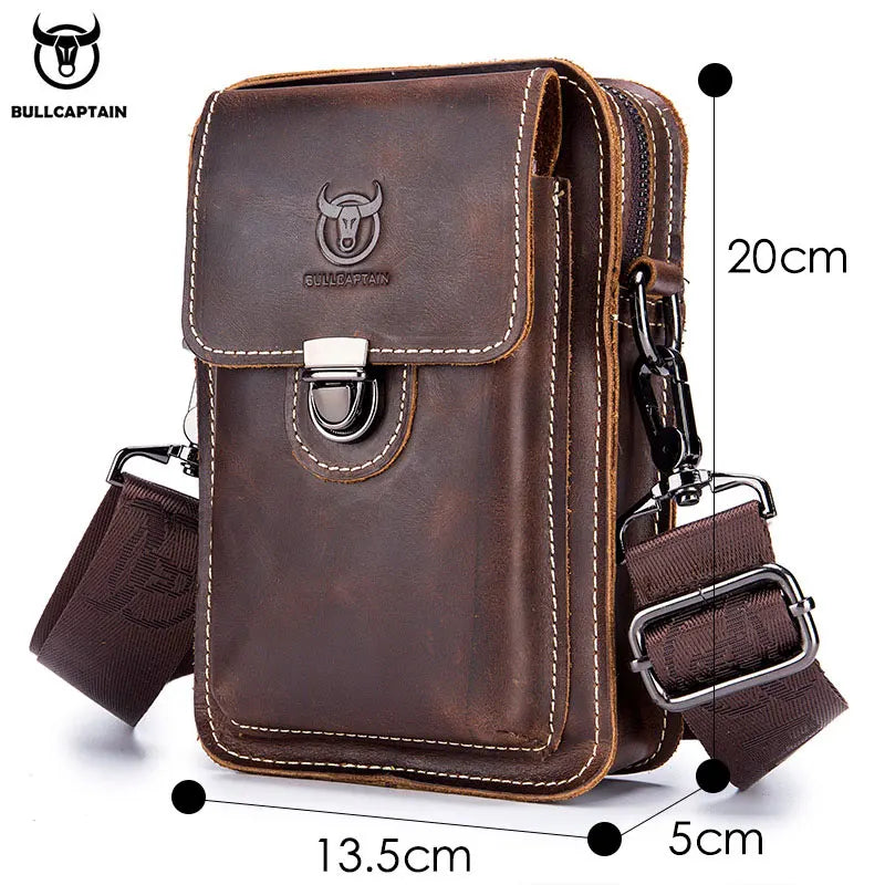 BULLCAPTAIN Men's Crazy Horse Leather Waist Pack