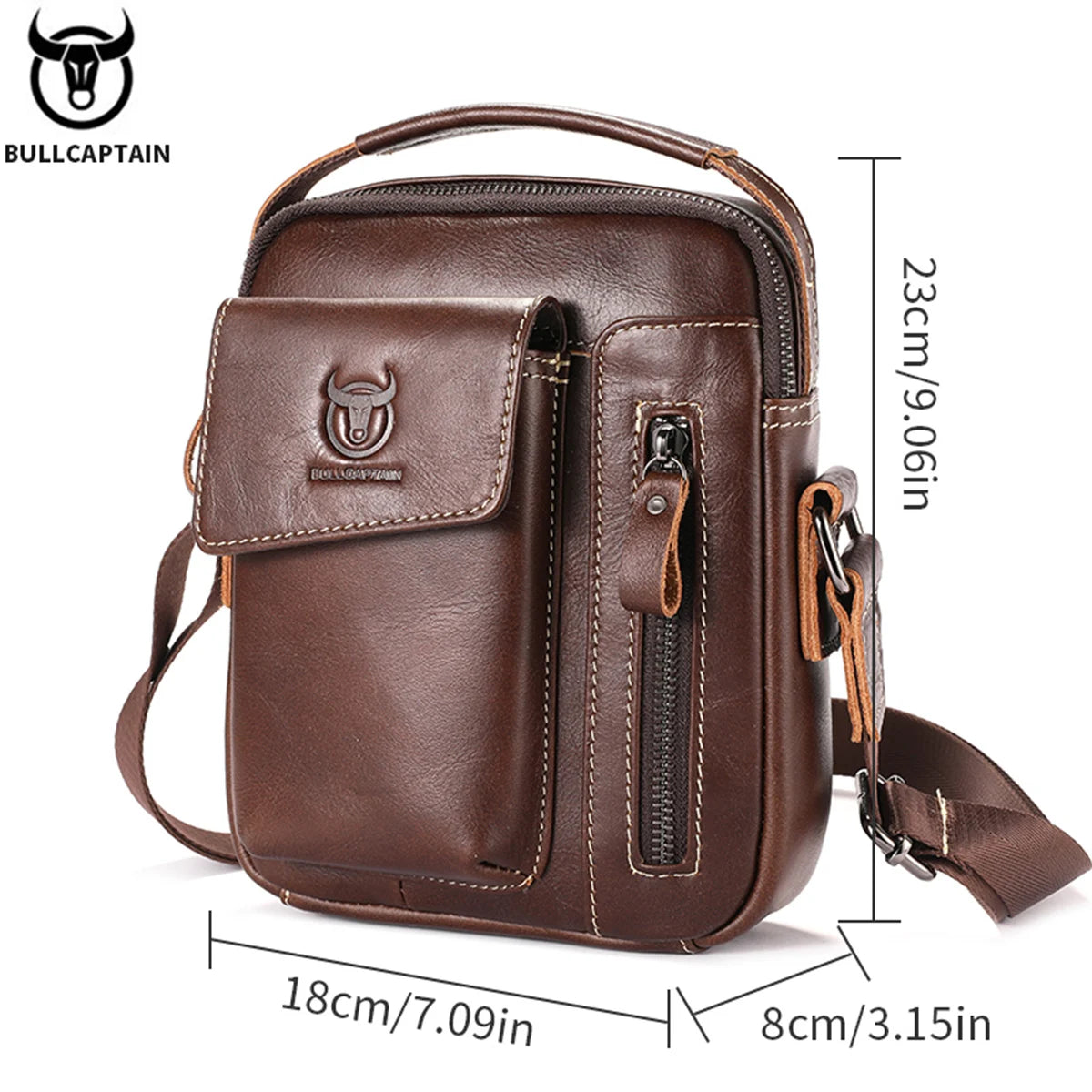 BULLCAPTAIN Men's Leather Messenger Bag