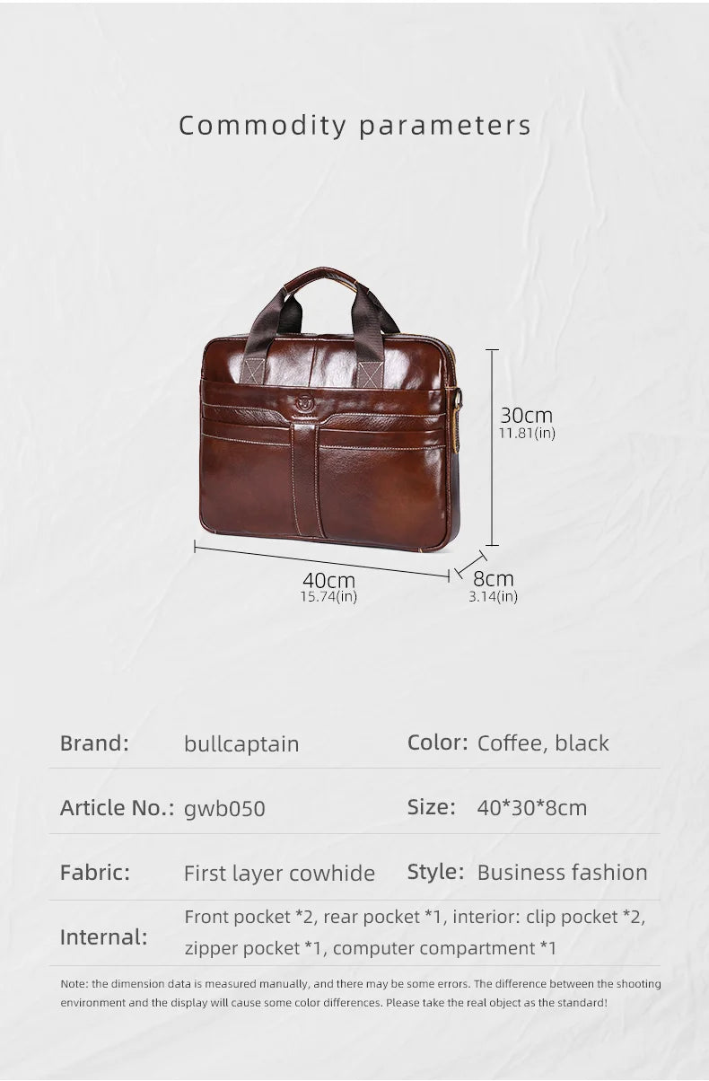 BULLCAPTAIN Leather Laptop Briefcase Bag