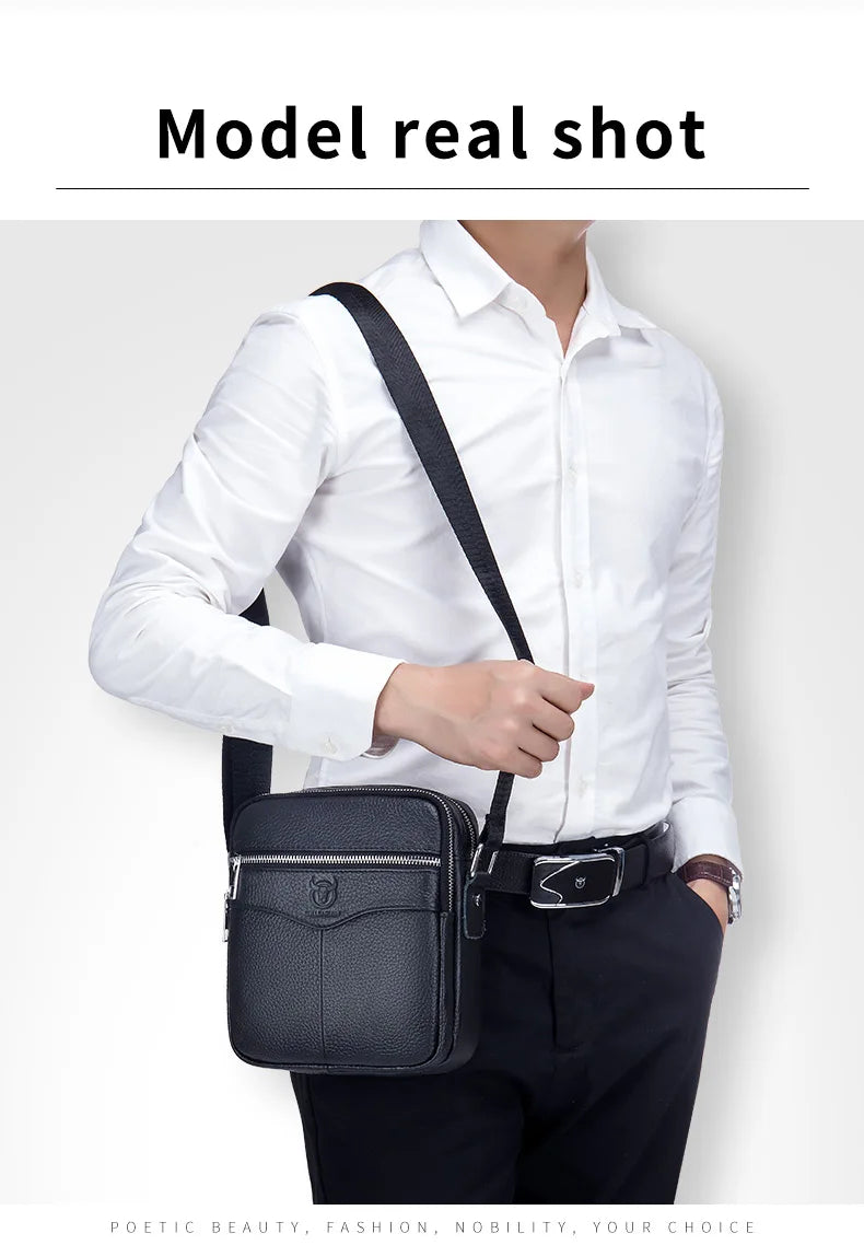 BULLCAPTAIN Men's Leather Shoulder Messenger Bag