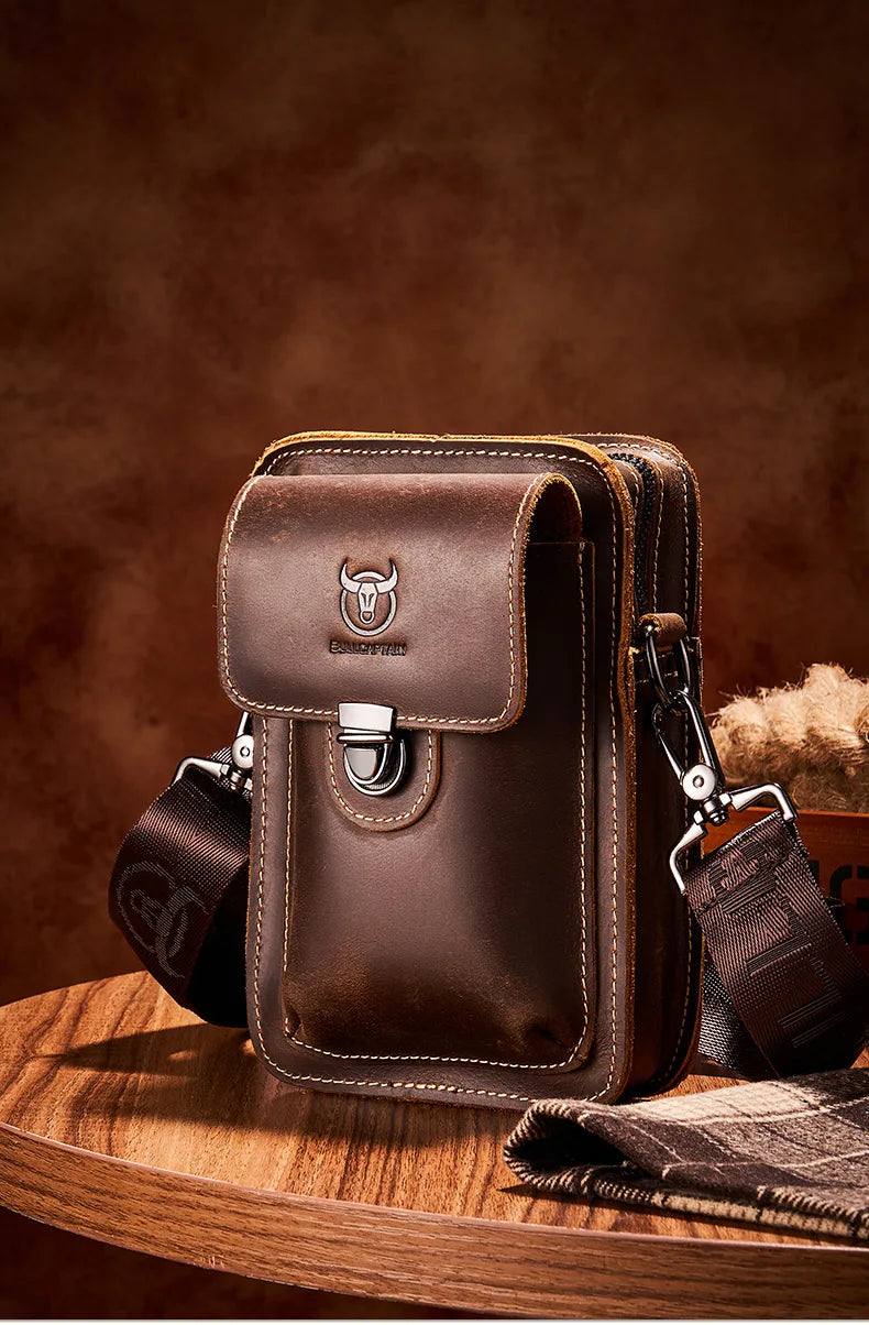 BULLCAPTAIN Men's Crazy Horse Leather Waist Pack