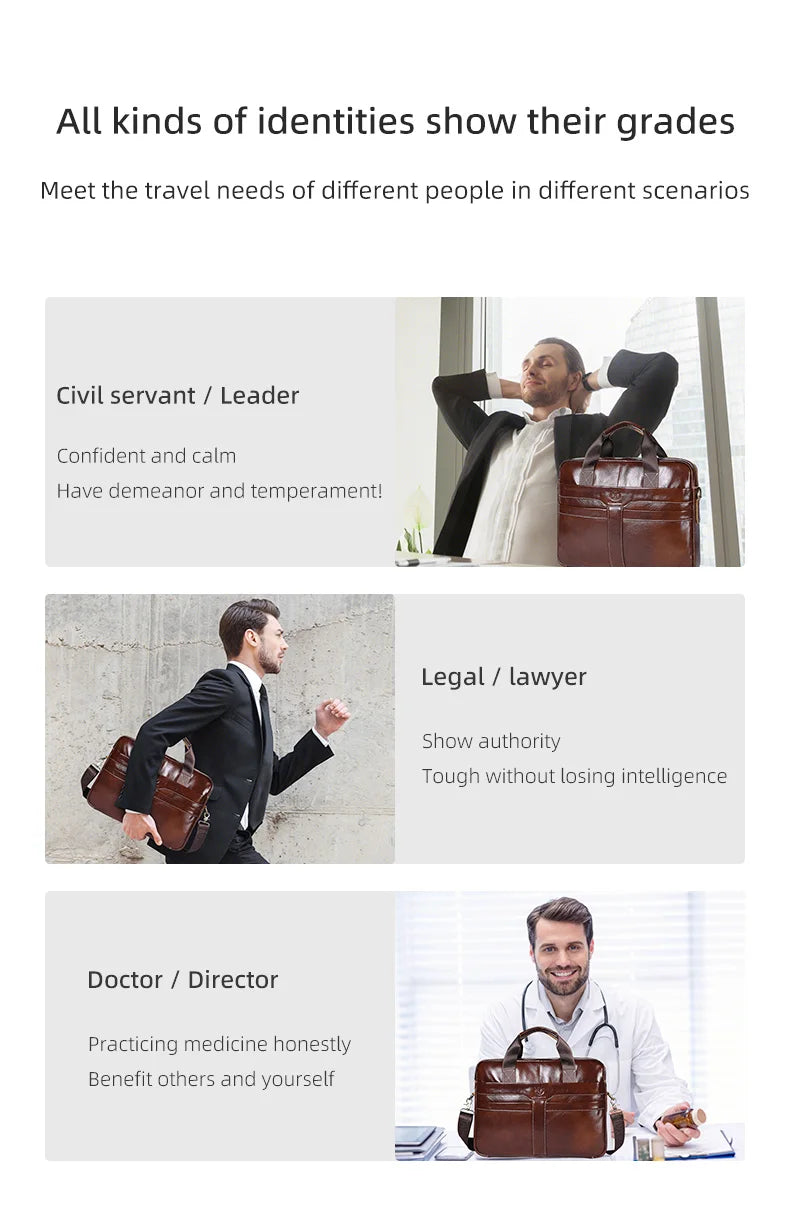 BULLCAPTAIN Leather Laptop Briefcase Bag