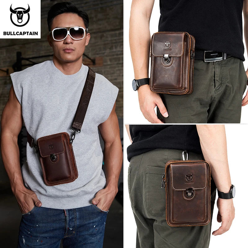 BULLCAPTAIN Men's Crazy Horse Leather Waist Pack
