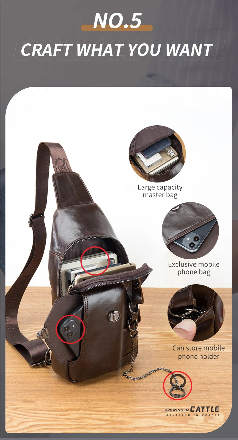 BULLCAPTAIN 100% Genuine Leather Chest Bag