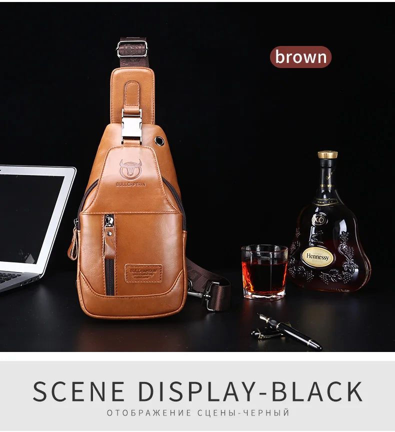 BULLCAPTAIN Leather Sling Backpack Daypack Bag