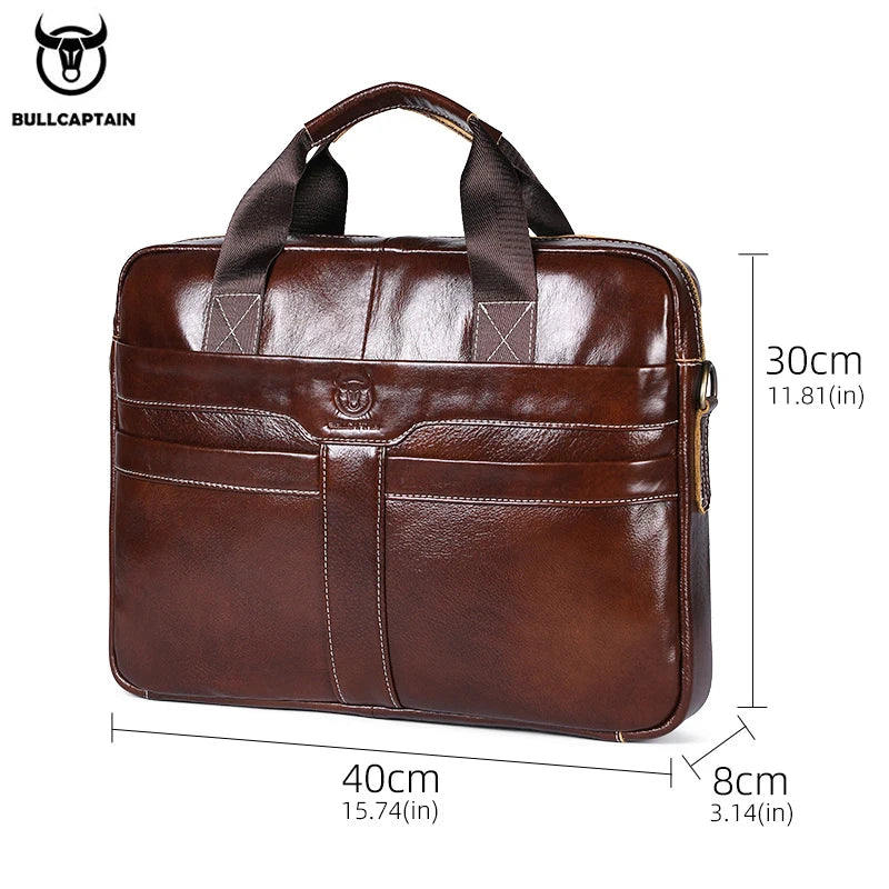 BULLCAPTAIN Leather Laptop Briefcase Bag