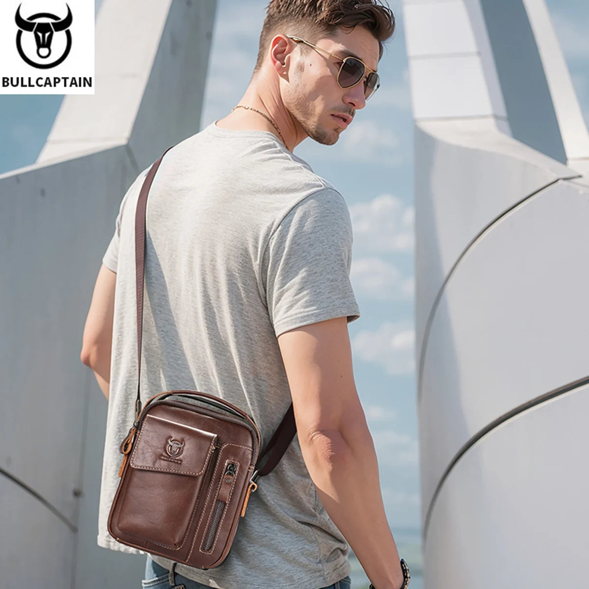 BULLCAPTAIN Men's Leather Messenger Bag