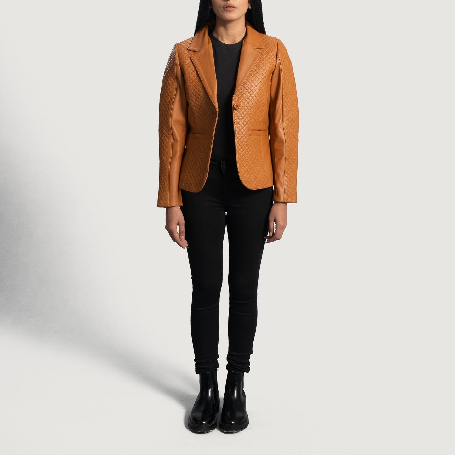 Cora Quilted Brown Leather Blazer