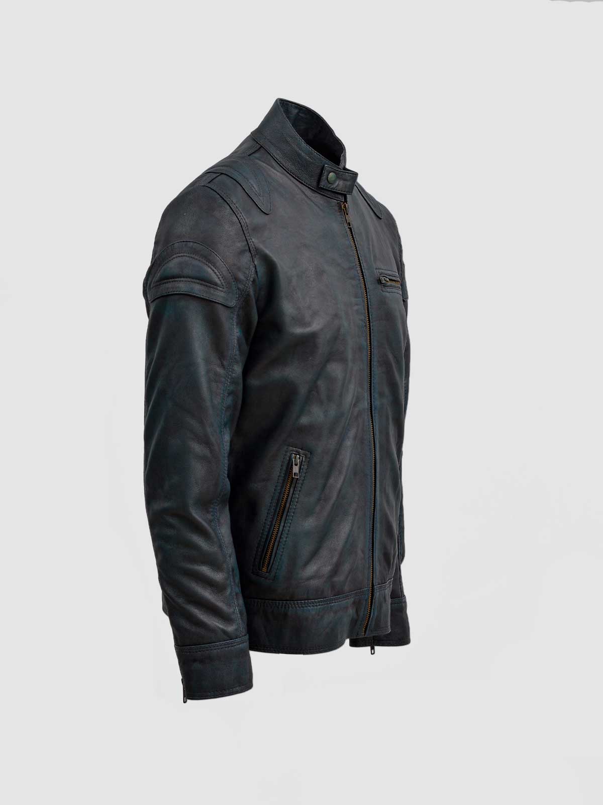 Blue Waxed Jacket With Red Shade