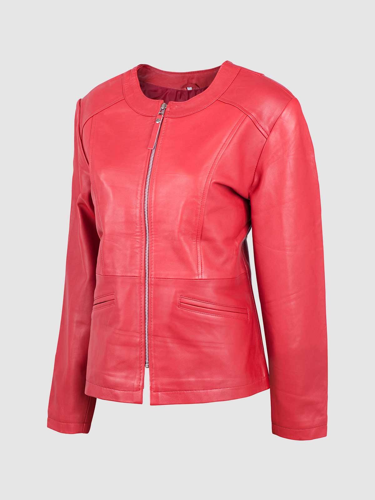 Collarless Leather Biker Jacket