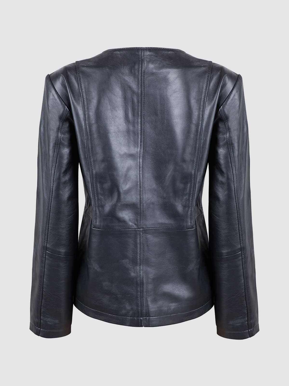 Collarless Leather Biker Jacket