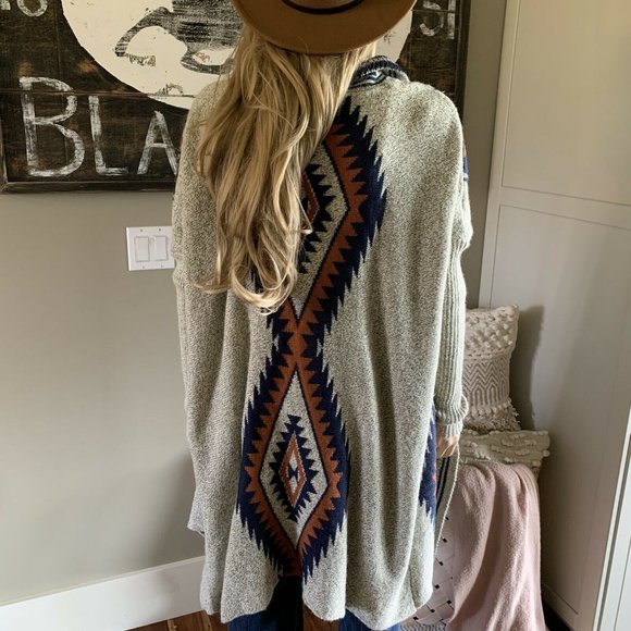 Wyoming Grey Long Cardigan Blanket Sweater