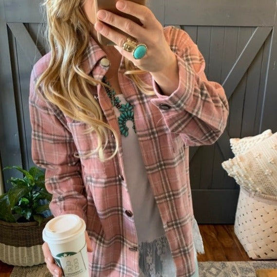 Hailey Pink Plaid Shirt Jacket Flannel Shacket