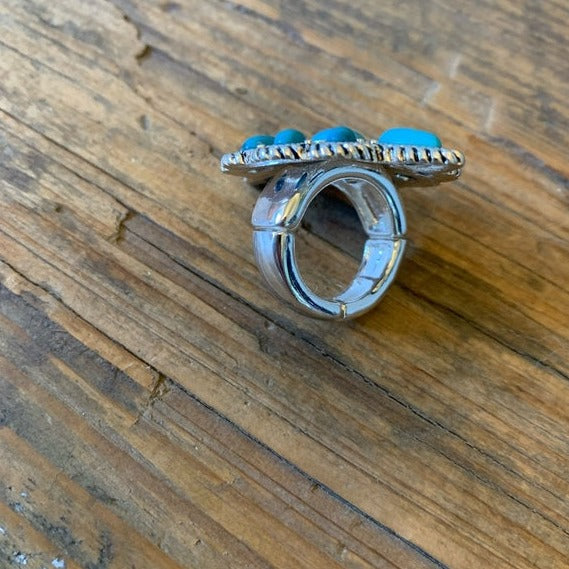 Western Turquoise Blossom Natural Turquoise Stone Silver Ring