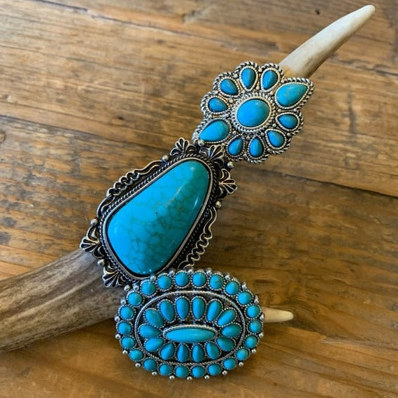 Western Turquoise Blossom Natural Turquoise Stone Silver Ring