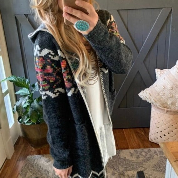Rock Springs Tribal Print Hooded Cardigan Sweater