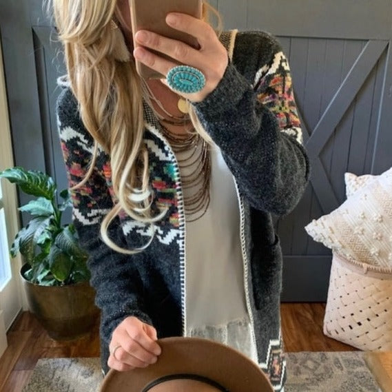 Rock Springs Tribal Print Hooded Cardigan Sweater