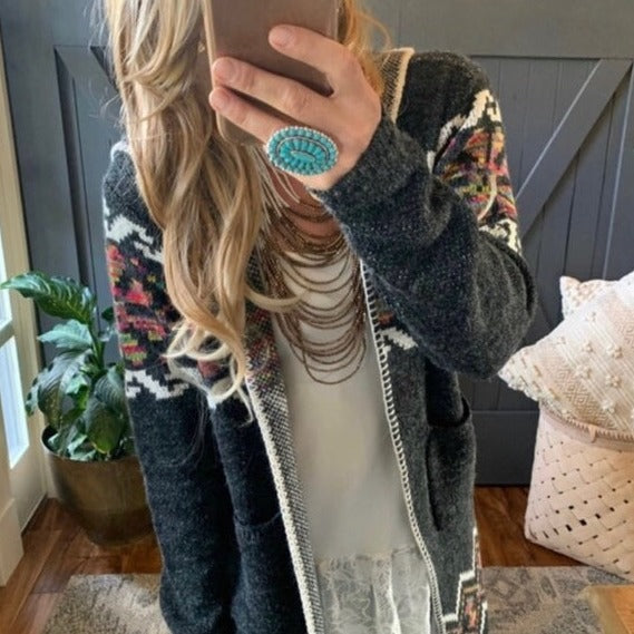 Rock Springs Tribal Print Hooded Cardigan Sweater