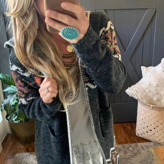 Rock Springs Tribal Print Hooded Cardigan Sweater