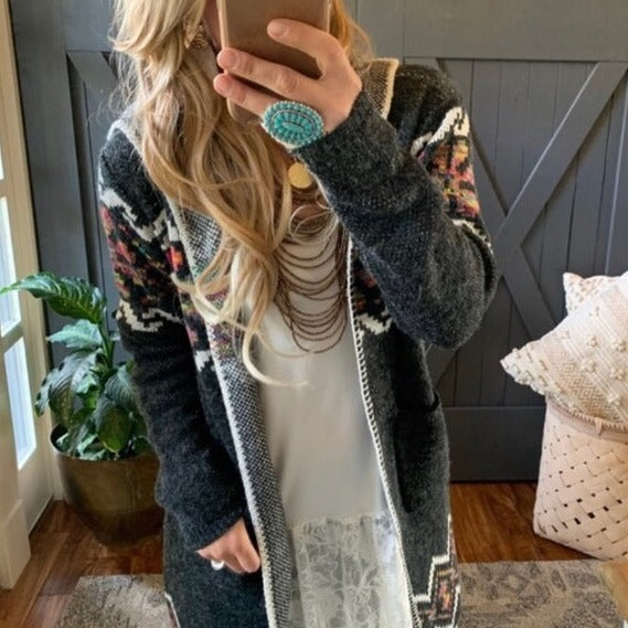 Rock Springs Tribal Print Hooded Cardigan Sweater