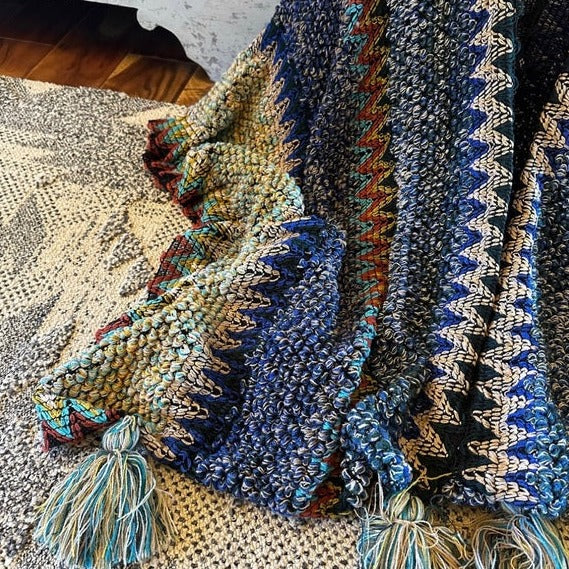 Bohemian Loom Cardigan Sweater in Blue