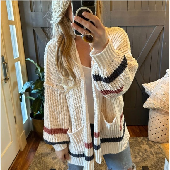 Birch Spring Oversized Cozy Stripe Crochet Handmade Cardigan