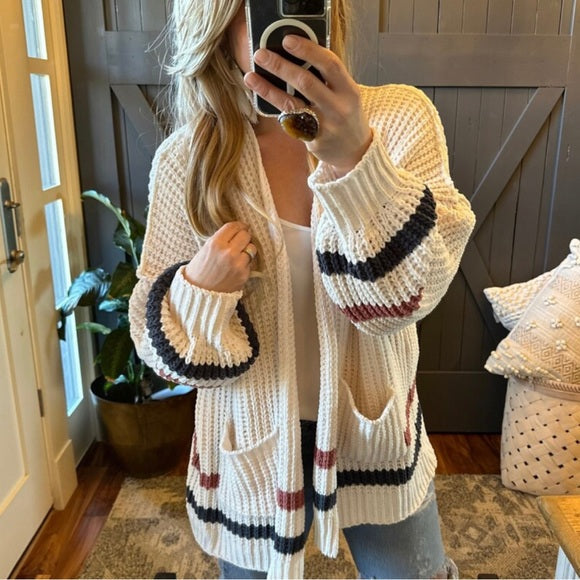 Birch Spring Oversized Cozy Stripe Crochet Handmade Cardigan