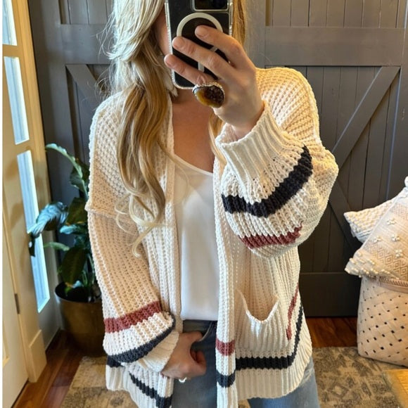 Birch Spring Oversized Cozy Stripe Crochet Handmade Cardigan