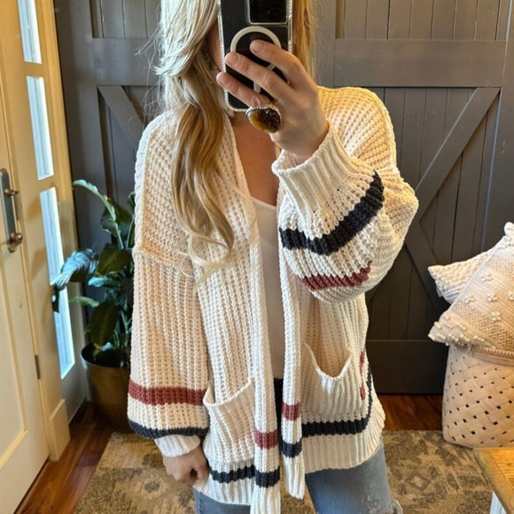 Birch Spring Oversized Cozy Stripe Crochet Handmade Cardigan