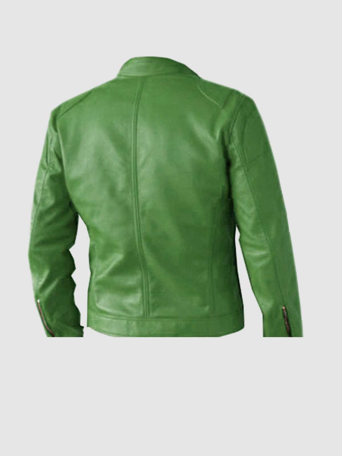 Regular Fit Part Wear Men Green Leather Jacket