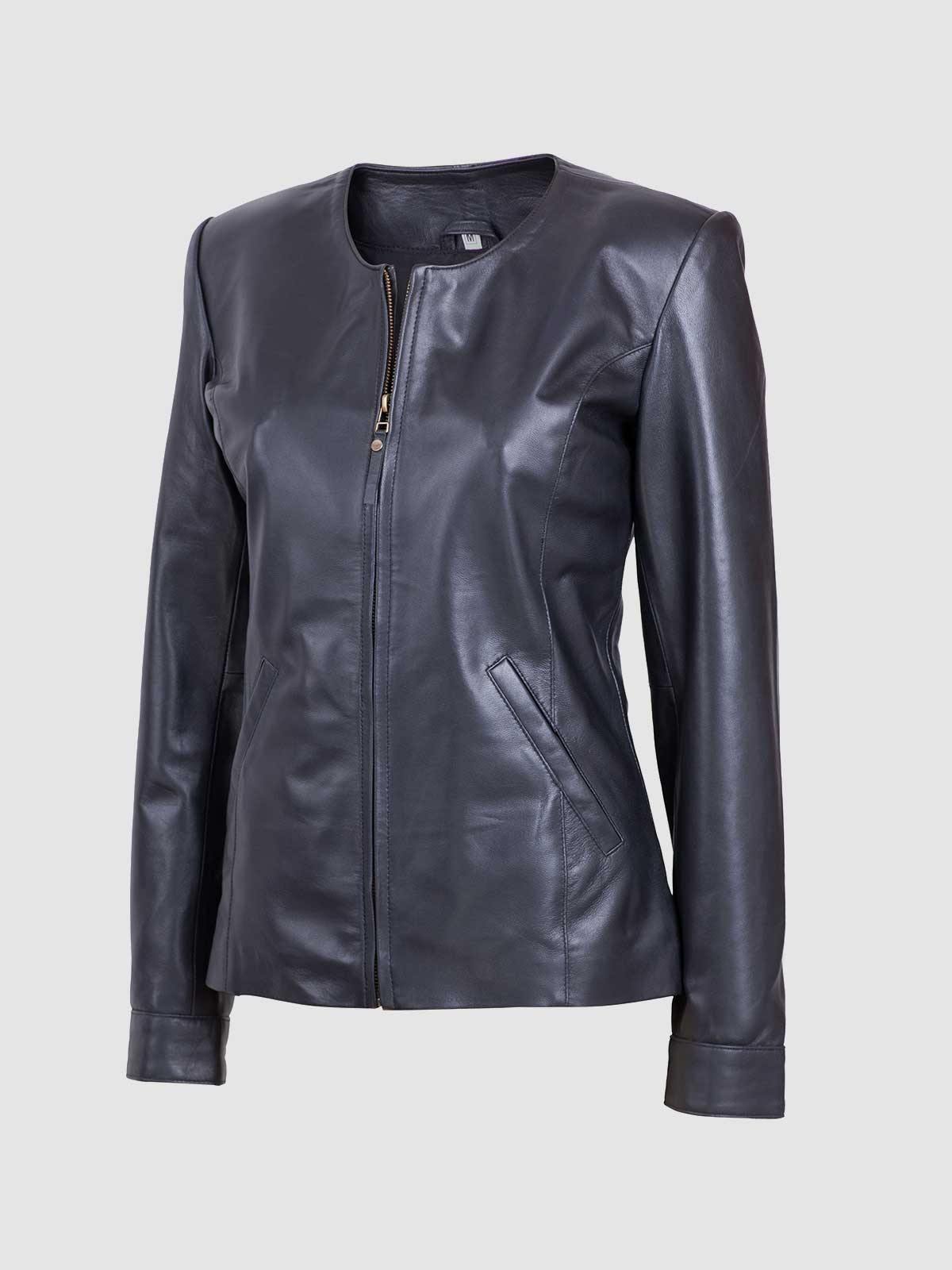 Leather Collarless Jacket
