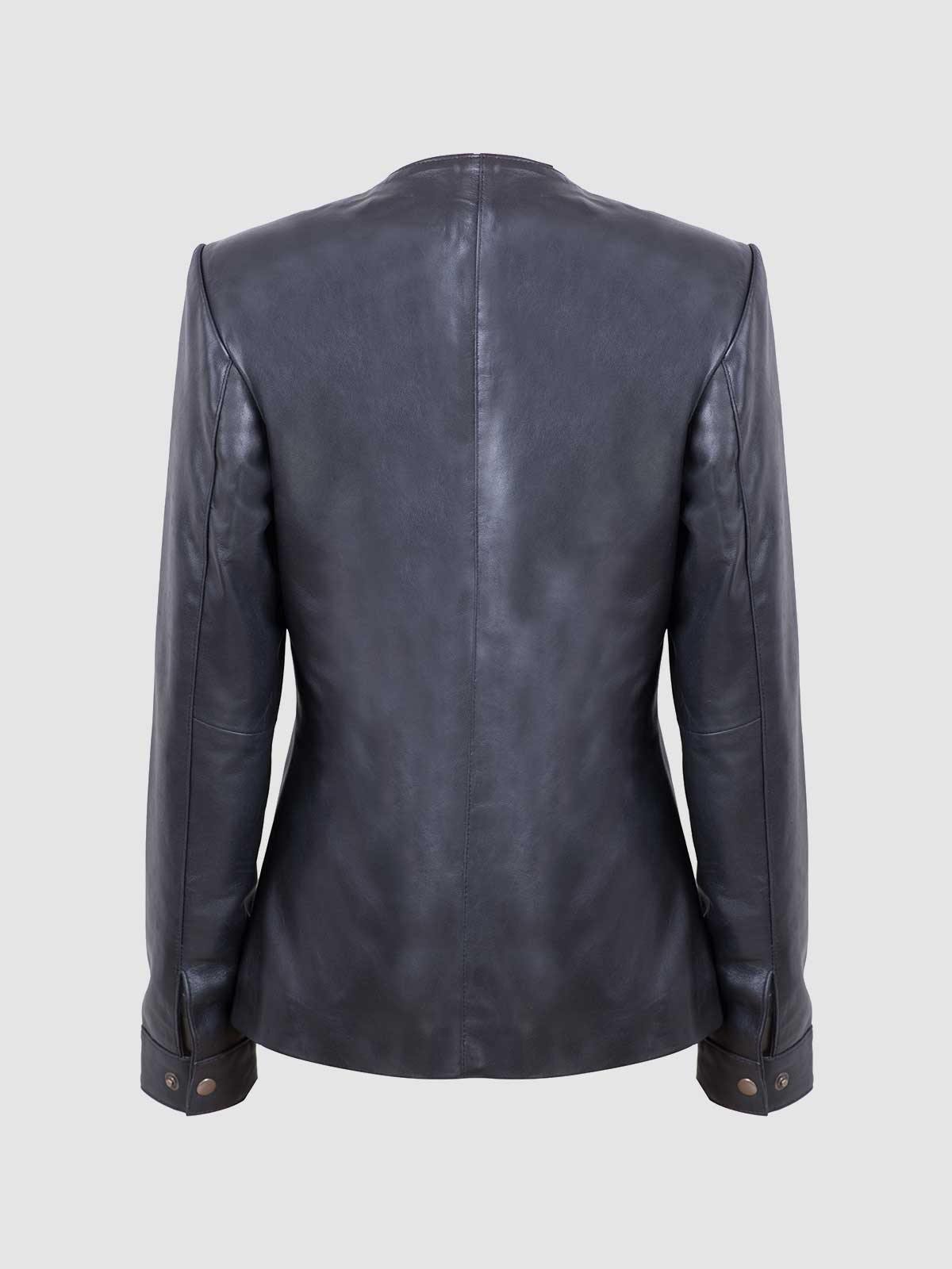 Leather Collarless Jacket