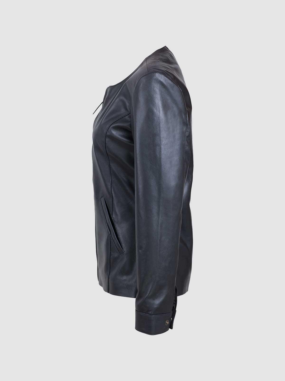 Leather Collarless Jacket