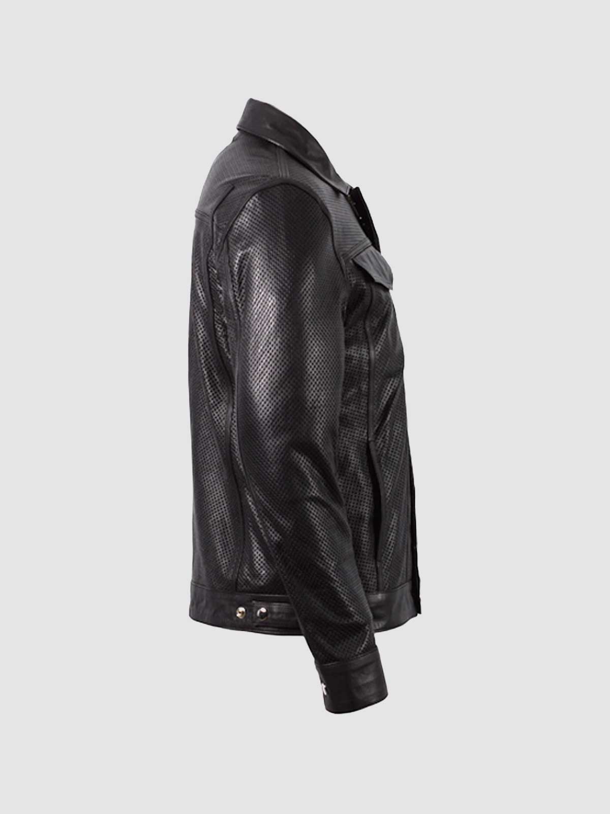 Summer Jacket -Leather Collar Biker Jacket in Black
