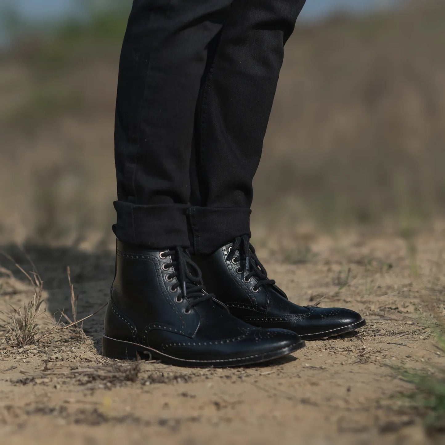 Duster Brogues Derby Black Leather Boots