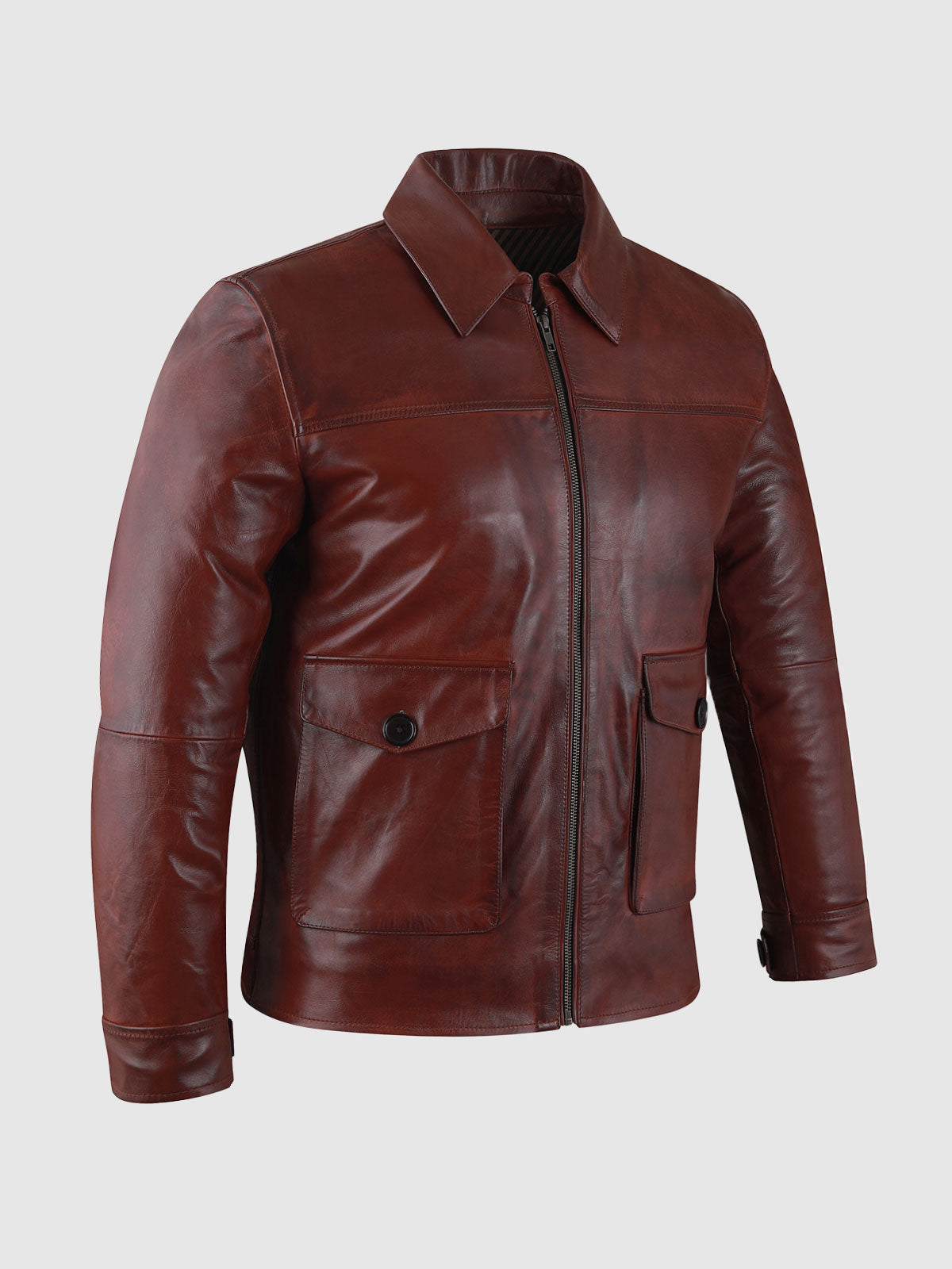 Noble Hide Men's Waxed Burgundy Leather Jacket