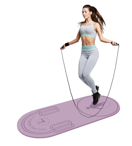 LERYG 8/20/30mm Jump Rope Mat Fitness Exercise Mat Durable, Non-Slip, Workout Mats with Jump Rope & Carrying Bag for Home Gym Flooring in Blue(55"x 24")