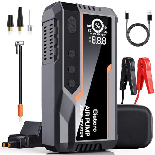 Giatero Jump Starter with Air Compressor, 4000A 150PSI Car Battery Jump Starter Portable (9.0L Gas/8.0L Diesel), 12V Jump Box Battery Pack with Large LCD Display, 3 Modes Flashlight and Storage Bag