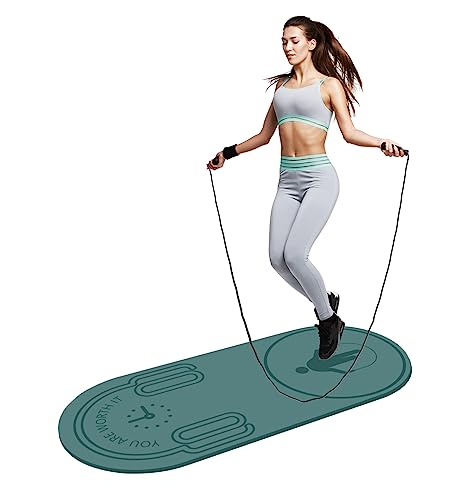 LERYG 8/20/30mm Jump Rope Mat Fitness Exercise Mat Durable, Non-Slip, Workout Mats with Jump Rope & Carrying Bag for Home Gym Flooring in Darkgreen(55"x 24")